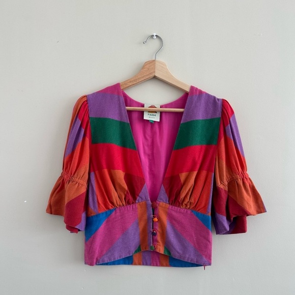 Farm Rio Amanda Stripe Blouse Linen Size M - Picture 2 of 5